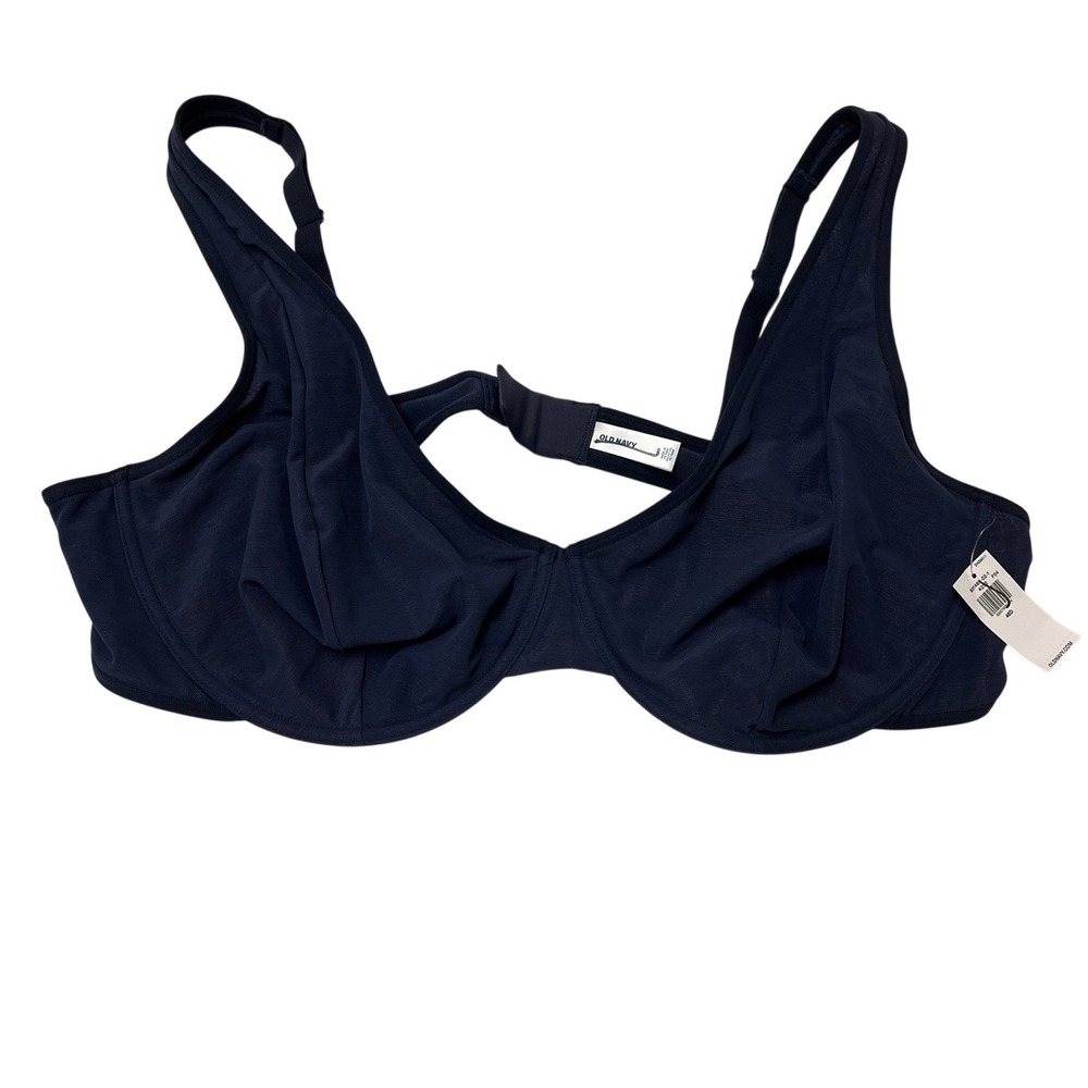 Old Navy Bra Blue Sheer Mesh Unlined Underwire Size 46D Deep V Plunge Neckline